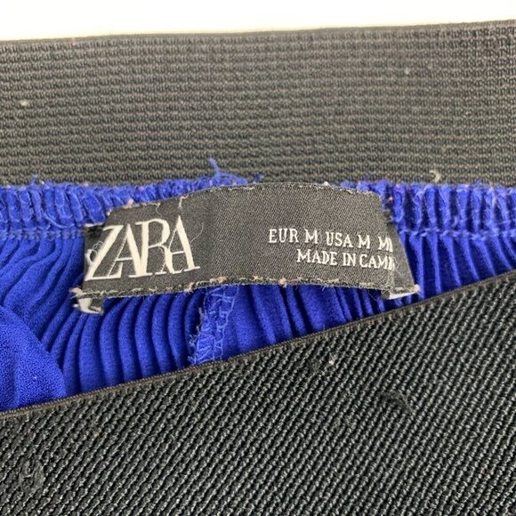 Zara Plisse Wide Leg Palazzo Pants Electric Blue - Size Medium - Picture 2 of 7
